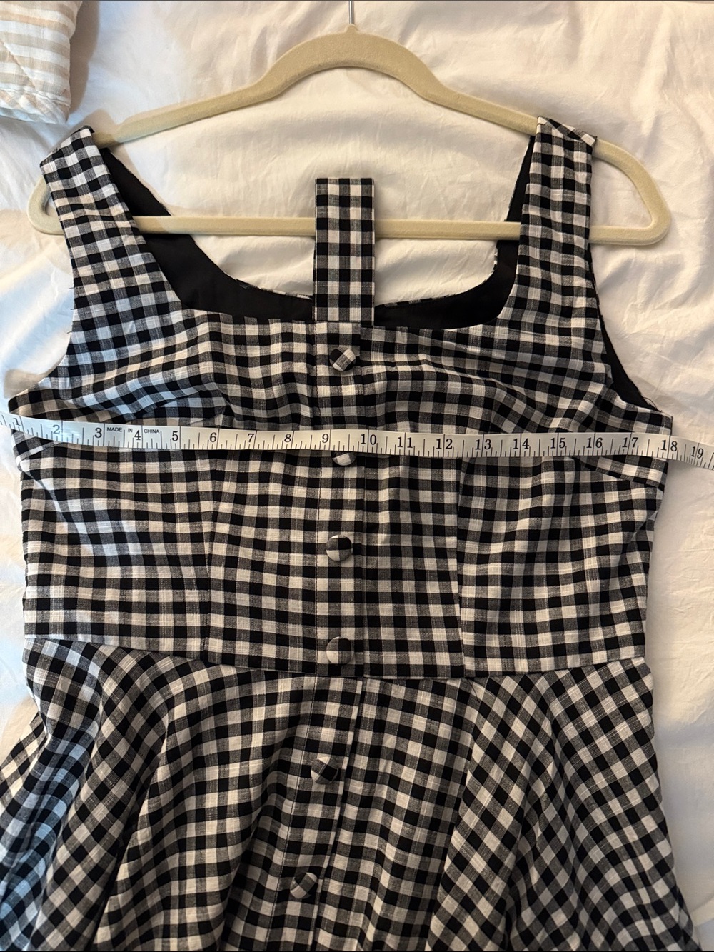 Commence gingham Square-Neck Belted midi Dress - Black & White NWT - Picture 3 of 4